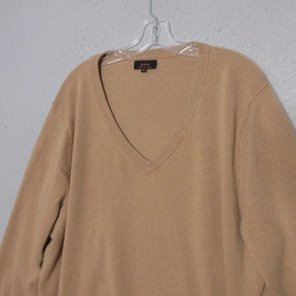 Quince Sweater 3X Camel Color Mongolian Cashmere V-Neck Quiet Luxury Soft - Picture 2 of 9